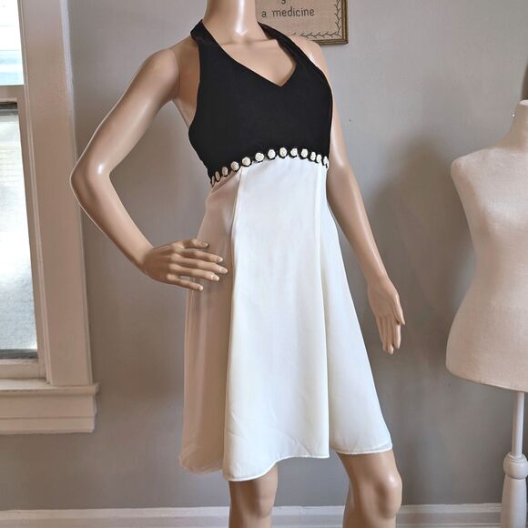 NWT Vintage 90s Upbeat Babydoll Dress Mini Halter Velvet Empire Waist Size 9 - Picture 3 of 10